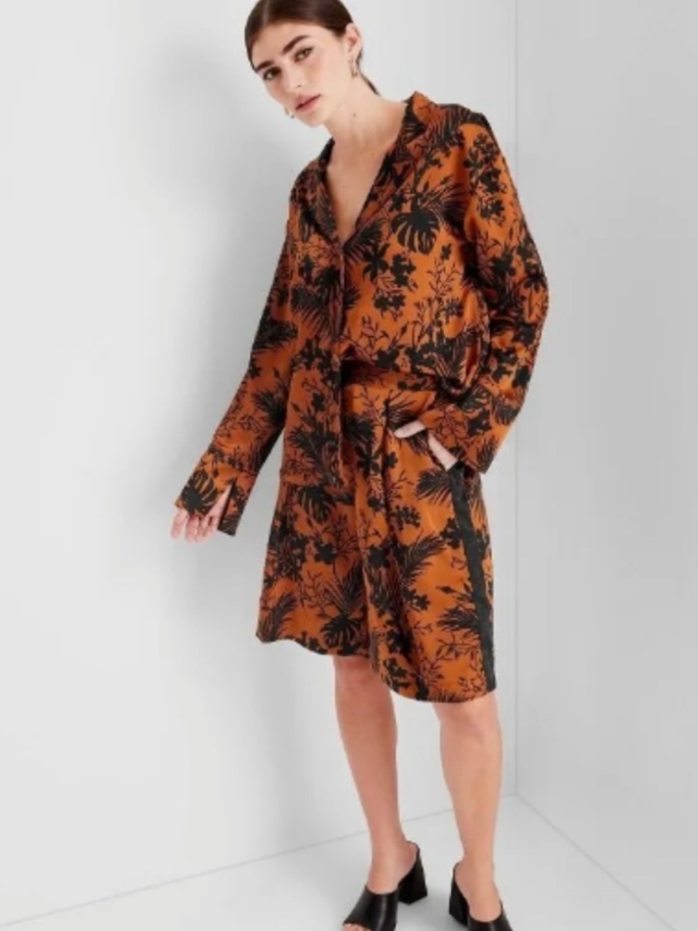 Women's Orange Floral Bermuda Shorts — Lightweight Tropical Print